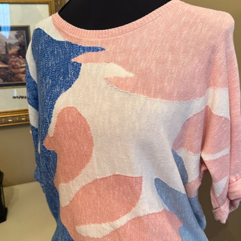 NIC+ZOE Abstract Pink and Blue Sweater - M - Picture 3 of 10